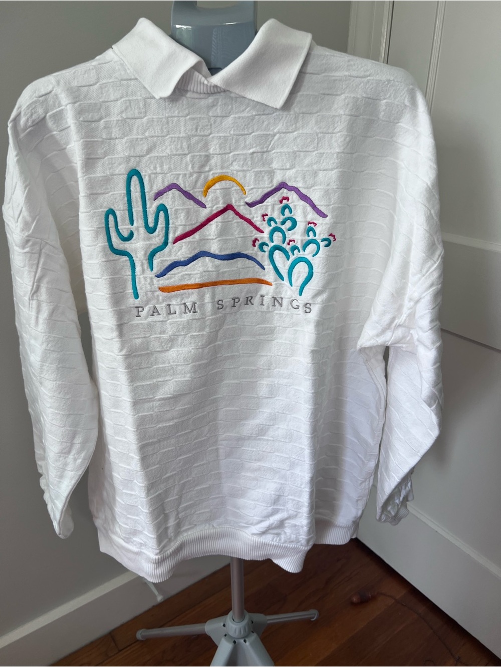 Vintage Crazy Shirt-White Palm Springs  Long-Sleeve Polo 100% cotton sweatshirt